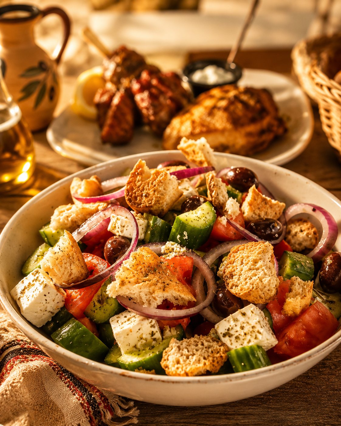 Cyprus village salad with feta, olives and rusk